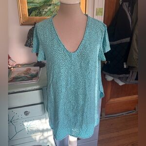 CUT LOOSE Polka Dot Women's Top M Soft Cotton Aqua Gray Lagenlook VGUC Summer